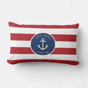 Nautical red striped sail away with me pillow