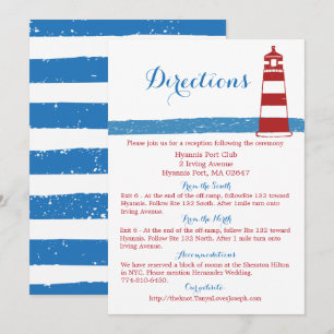 Nautical Red Wedding Directions Lighthouse Blue Invitation
