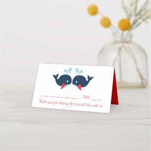 Nautical Red Wedding Navy Blue Thank You Whales Place Card