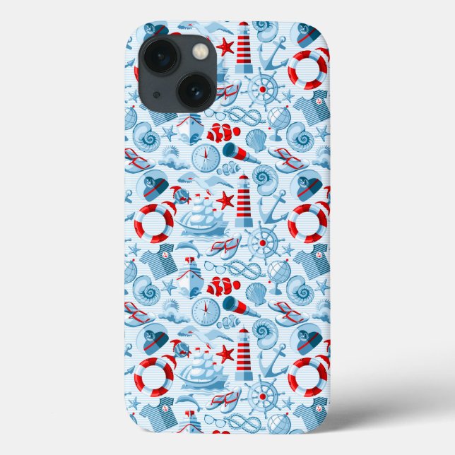 Nautical Red White And Blue Pattern Case-Mate iPhone Case (Back)