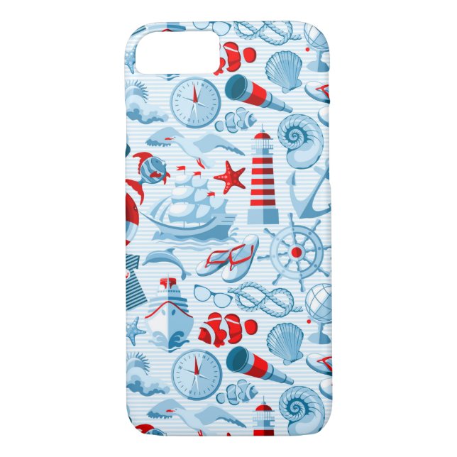 Nautical Red White And Blue Pattern Case-Mate iPhone Case (Back)