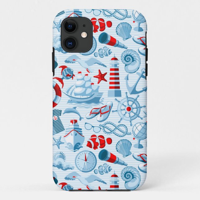 Nautical Red White And Blue Pattern Case-Mate iPhone Case (Back)