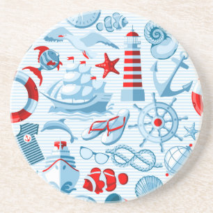 Nautical Red White And Blue Pattern Coaster