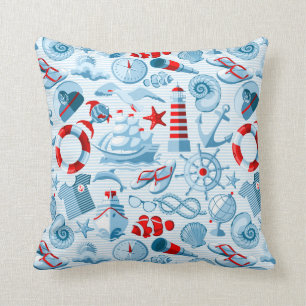 Nautical Red White And Blue Pattern Cushion