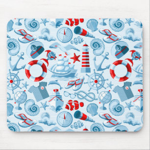 Nautical Red White And Blue Pattern Mouse Pad