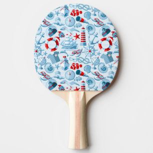Nautical Red White And Blue Pattern Ping Pong Paddle