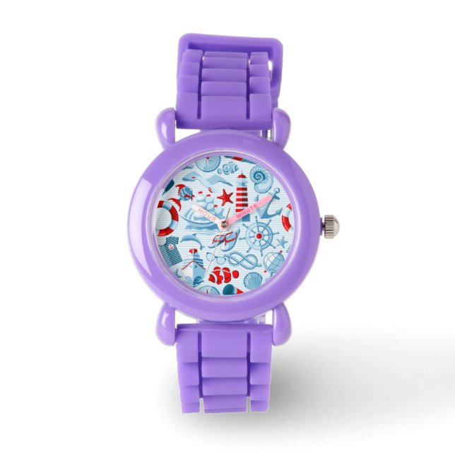 Nautical Red White And Blue Pattern Watch (Front)