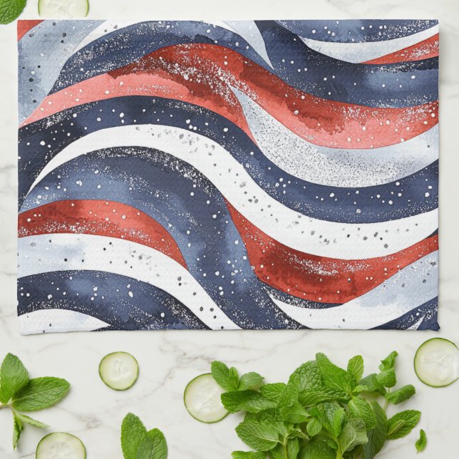 Nautical Red White Blue   Tea Towel (Folded)
