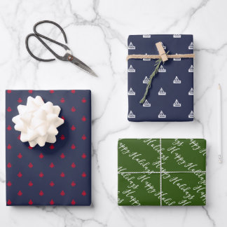 Nautical Red White & Green Wrapping Paper Sheet