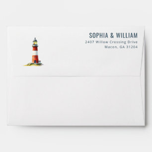 Nautical Red White Lighthouse Illustration Envelope