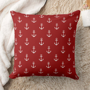 Nautical Red With White Anchors Cushion
