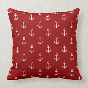 Nautical Red With White Anchors Cushion
