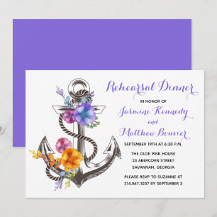 Nautical Rehearsal Dinner Anchor Purple Beach Invitation