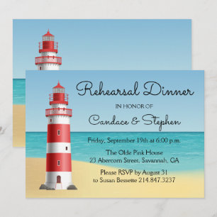 Nautical Rehearsal Dinner Lighthouse Beach Wedding Invitation