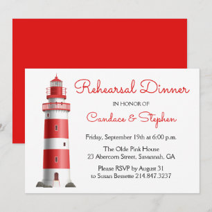 Nautical Rehearsal Dinner Lighthouse Beach Wedding Invitation