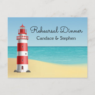 Nautical Rehearsal Dinner Lighthouse Beach Wedding Invitation Postcard