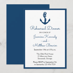 Nautical Rehearsal Dinner Navy Blue Anchor Wedding Invitation