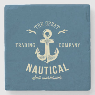 Nautical Retro Logo Stone Coaster