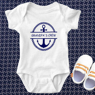 Nautical Rope & Anchor Grandpa's Crew  Baby Bodysuit