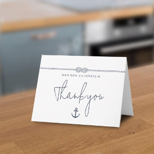 Nautical Rope Anchor Name Thank You Folded Note Card