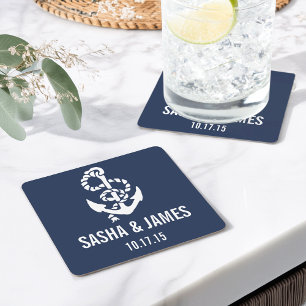 Nautical Rope & Anchor Wedding Coasters
