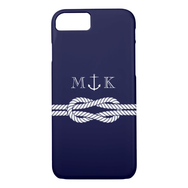 Nautical Rope and Anchor Monogram in Navy Case-Mate iPhone Case (Back)