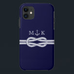 Nautical Rope and Anchor Monogram in Navy Case-Mate iPhone Case<br><div class="desc">Nautical Anchor with rope pattern for your phone cover. Add your initials to customise this further.</div>