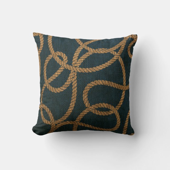 Nautical Rope Deep Sea Blue Cushion (Front)
