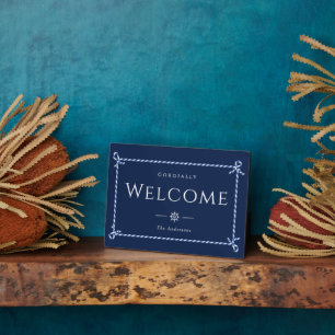 Nautical Rope Formal Welcome Navy Plaque