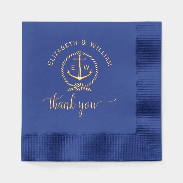Nautical Rope Frame Anchor Monogram Initials TY Foil Napkins (Front)