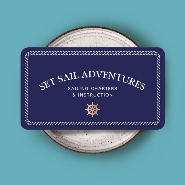 Nautical Rope Gold Ship Wheel Business Card (Creator Uploaded)