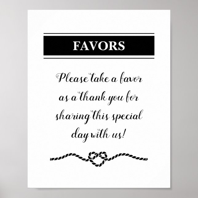Nautical Rope Heart Wedding Favours Sign (Front)