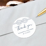 Nautical Rope Knot Thank You Wedding Classic Round Sticker<br><div class="desc">These nautical wedding thank you stickers feature a modern stylish design with a nautical rope knot and trendy handwriting script. Find matching products in the collection,  and feel free to contact me through Zazzle Chat for additional products,  other colorways,  or design tweaks.</div>