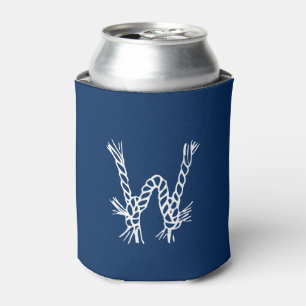 Nautical rope knots blue white custom monogram can cooler