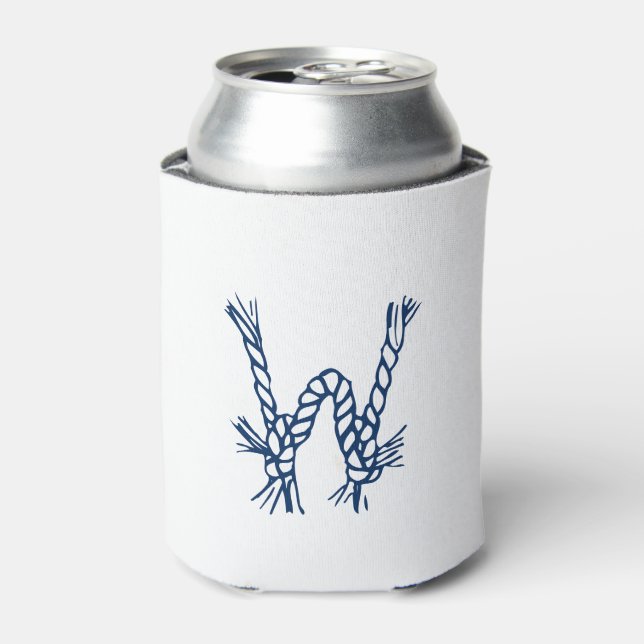 Nautical rope knots blue white custom monogram can cooler (Can Front)