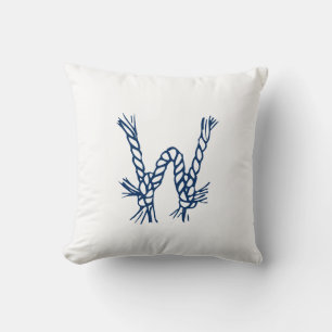 Nautical rope knots blue white custom monogram cushion
