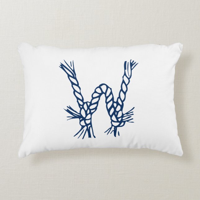 Nautical rope knots blue white custom monogram decorative cushion (Front)