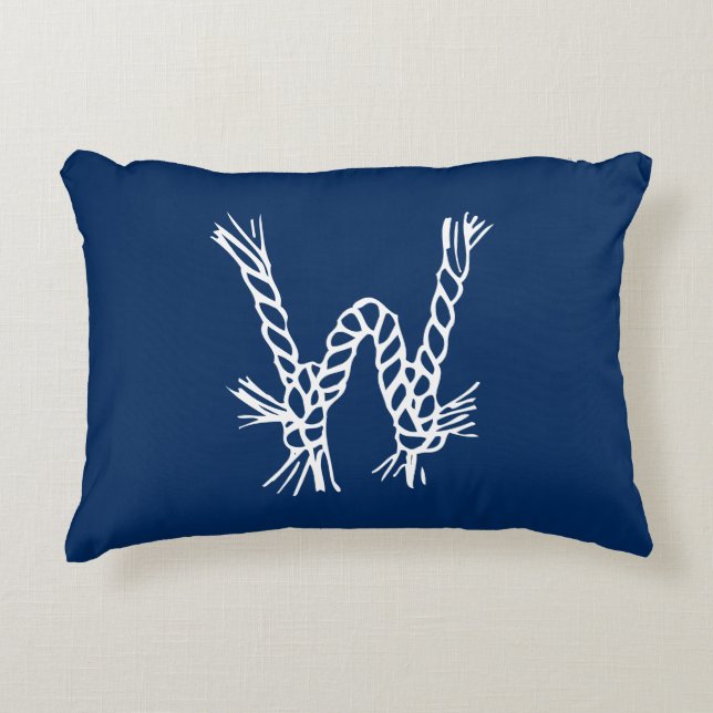 Nautical rope knots blue white custom monogram decorative cushion (Front)