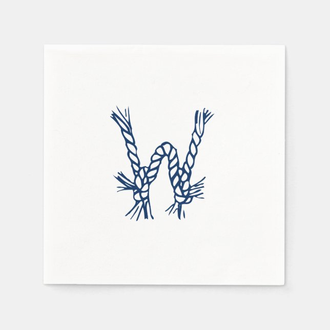 Nautical rope knots monogram initial blue white napkin (Front)