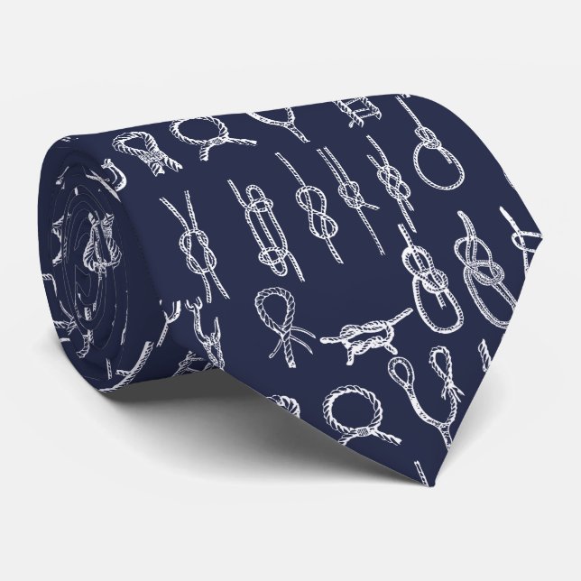 Nautical Rope Knots & Navy Blue Tie (Rolled)