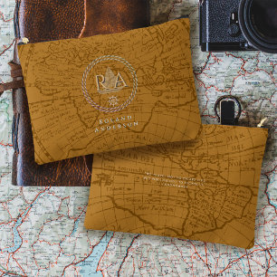 Nautical Rope Monogram Map Brown Accessory Pouch