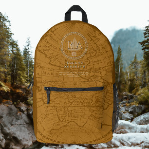 Nautical Rope Monogram Map Brown Printed Backpack