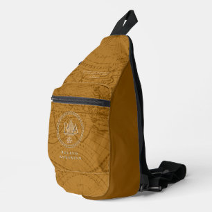 Nautical Rope Monogram Map Brown Sling Bag