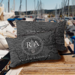 Nautical Rope Monogram Map Grey Lumbar Cushion