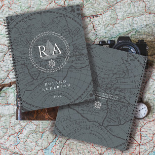 Nautical Rope Monogram Map Grey Planner