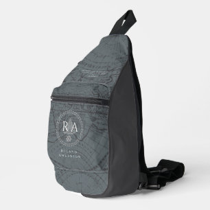 Nautical Rope Monogram Map Grey Sling Bag