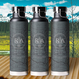 Nautical Rope Monogram Map Grey Water Bottle
