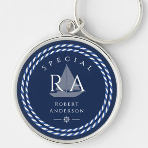 Nautical Rope Monogram Navy Key Ring
