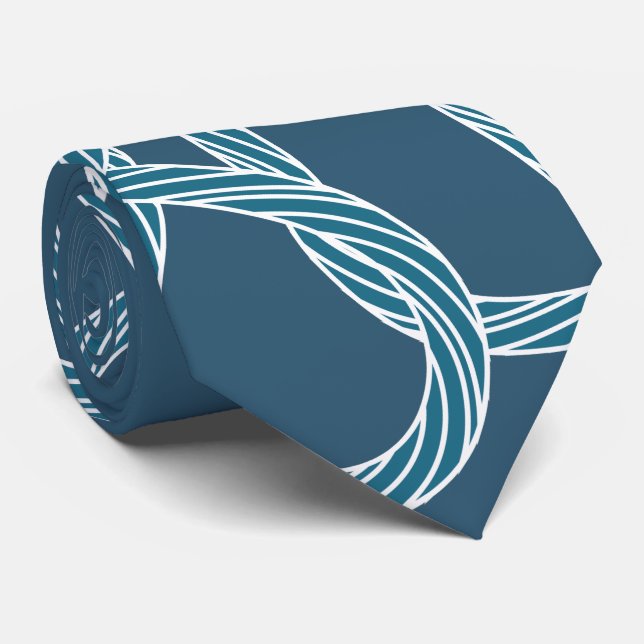 Nautical Rope Pattern Monogram Navy Blue Tie (Rolled)