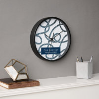 Nautical Rope Pattern White Navy Beach House Clock